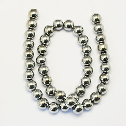 Platinum Plated Non-magnetic Synthetic Hematite Beads Strands, Grade A, Round, Platinum Plated, 12mm, Hole: 1.5mm, about 33~35pcs/strand