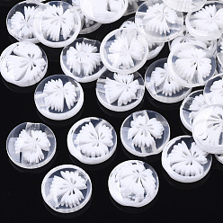 White Translucent Buttons, Resin Sewing Button, Bead in Bead, Flat Round with Flower Pattern, White, 14x3.5mm, Hole: 1mm, about 250pcs/bag