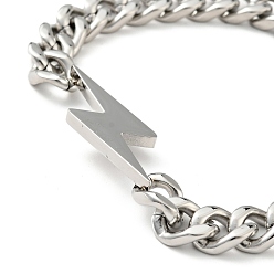 Stainless Steel Color 201 Stainless Steel Lighting Bolt Link Bracelet with Curb Chains for Women, Stainless Steel Color, 7-3/4 inch(19.8cm)