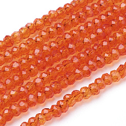 Rouge Orange Chapelets de perles en verre, facette, rondelle, rouge-orange, 3x2mm, Trou: 0.5mm, Environ 150~160 pcs/chapelet, 15.35 pouce (39 cm)