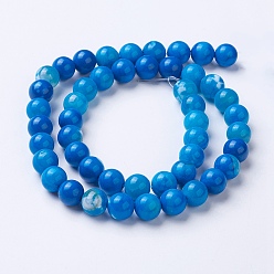 Dodger Blue Natural Agate Beads Strands, Dyed & Heated, Grade A, Round, Dodger Blue, 8~8.5mm, Hole: 1.2mm, about 48pcs/strand, 15.1 inch(38.5cm)