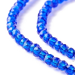 Bleu Chapelets de perles en verre transparentes  , facette, ronde, bleu, 2mm, Trou: 0.6mm, Environ 182~201 pcs/chapelet, 14.57~15.24 pouce ((37~38.7 cm)