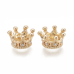Doré  Perles européennes en alliage, Perles avec un grand trou   , avec strass, couronne, cristal, or, 11.5x6mm, Trou: 5mm