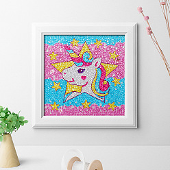 Unicorn DIY Square Animal Diamond Painting Kits, Including Frame, Resin Rhinestones, Diamond Sticky Pen, Tray Plate and Glue Clay, Unicorn Pattern, 185x185mm