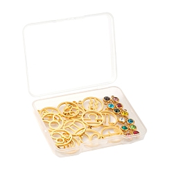 Couleur Mélangete 24 pcs 12 couleurs 303 breloques en strass en acier inoxydable, avec 304 inoxydable pendentifs en acier, charmes de naissance, plat rond avec anneau, couleur mixte, 8.5x6x3mm, Trou: 1.5mm, 12 pcs, 18x16x1.5mm, Trou: 1.6mm, 12 pcs