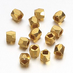 Golden Brass Spacer Beads, Faceted, Column, Golden, 3x3mm, Hole: 1.5mm