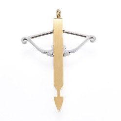 Golden & Stainless Steel Color 304 Stainless Steel Pendants, with Czech Rhinestone, Bow and Arrow, Golden & Stainless Steel Color, 57.5x41x4mm, Hole: 4mm