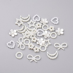 White Acrylic Pearl Cabochons, Imitation Shell & Pearl, Flower, Ring, Star, Moon, Heart and Bowknot, White, 210pcs/set
