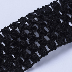 Черный Эластичная кружевная отделка, Полиэфирная лента, чёрные, 40x1.5 мм, 10 м / рулон