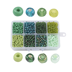 Green 6/0 Glass Seed Beads, Mixed Style, Round, Green, 4x3mm, Hole: 1mm, about 1900pcs/box, Packaging Box: 11x7x3cm