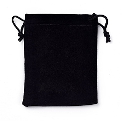 Noir Pochettes en velours rectangle, sacs à cordonnet, avec corde de polyester, noir, 12x9.6 cm