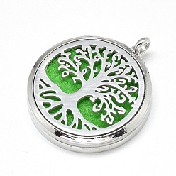 Random Single Color or Random Mixed Color Alloy Diffuser Locket Pendants, with 304 Stainless Steel Findings and Random Single Color Non-Woven Fabric Cabochons Inside, Magnetic, Flat Round with Tree of Life, Random Single Color, 39.5x34x6.5mm, Hole: 3.5mm