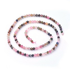 Colorful Natural Tourmaline Beads Strands, Faceted, Round, Colorful, 3mm, Hole: 0.5mm, about 115~130pcs/strand, 14.5~16.1 inch(37~41cm)