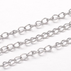 Stainless Steel Color 304 Stainless Steel Curb Chains, Twisted Chains, Unwelded, for Jewelry Making, Stainless Steel Color, 5x3.5x0.8mm