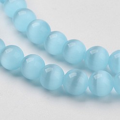 Sky Blue Cat Eye Beads, Round, Sky Blue, 6mm, Hole: 1mm, about 66pcs/strand, 15.5 inch
