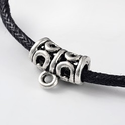Black Adjustable Waxed Cotton Cord Bracelets, with Alloy Findings, Antique Silver, Black, 65mm