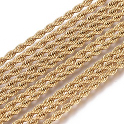 Golden Unisex 304 Stainless Steel Rope Chain Necklaces, with Lobster Clasps, Golden, 19.7 inch(500mm)