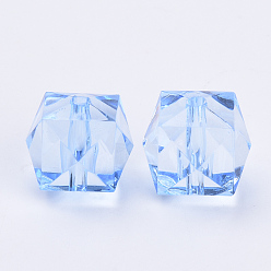 Bleu Acier Clair Perles acryliques transparentes, facette, cube, bleu acier clair, 20x20x18mm, trou: 2.5 mm, environ 120 pcs / 500 g