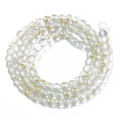 Azur Brins de perles de verre peintes à la bombe givrée, avec une feuille d'or, ronde, azur, 4~5mm, Trou: 0.9~1.2mm, Environ 95~103 pcs/chapelet, 13.78 pouces ~ 14.88 pouces (35~37.8 cm)