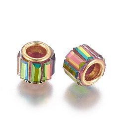 Colorful Brass Cubic Zirconia European Beads, Large Hole Beads, Column, Golden, Colorful, 10x8mm, Hole: 5mm