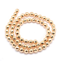Light Gold Plated Electroplate Non-magnetic Synthetic Hematite Beads Strands, Grade AAA, Long-Lasting Plated, Faceted, Round, Light Gold Plated, 2mm, Hole: 1mm, about 185pcs/strand, 15.7 inch(40cm)