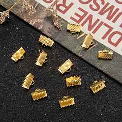 Golden Iron Ribbon Crimp Ends, Golden, about 7mm long, 10mm wide, hole: 2mm