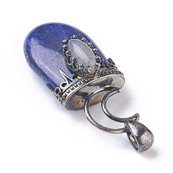 Lapis Lazuli Naturelles lapis-lazuli pendentifs, avec les accessoires en laiton, ovale, argent antique, 44~46x20~21x16~17mm, Trou: 5x7mm