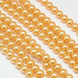 Orange Eco-Friendly Dyed Glass Pearl Round Beads Strands, Grade A, Cotton Cord Threaded, Orange, 10mm, Hole: 0.7~1.1mm, about 42pcs/strand, 15 inch