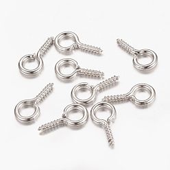 Platinum Iron Screw Eye Pin Peg Bails, For Half Drilled Beads, Platinum, 13x6.5x1.5mm, Hole: 4mm, Pin: 1.5mm
