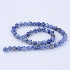 Jaspe Avec Point Bleu Perles de jaspe tache bleue naturelle, givré, ronde, 8~8.5mm, Trou: 1mm, Environ 47 pcs/chapelet, 15.5 pouce