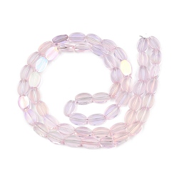 Pink Painted Transparent Glass Beads Strands, Oval, Pink, 8~10x6x2.5mm, Hole: 1mm, about 54Pcs/strand, 19.69~20.87''(50~53cm)