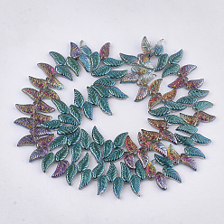 Mixed Color Electroplate Glass Beads Strands, Leaf, Mixed Color, 18x8x5mm, Hole: 0.8mm, about 100pcs/strand, 24.4 inch