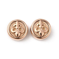 Rose Gold Ion Plating(IP) 304 Stainless Steel Beads, Flat Round with Fleur De Lis, Rose Gold, 10x6mm, Hole: 1.6mm