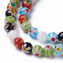 Couleur Mélangete Main verre millefiori rangées de perles rondes, couleur mixte, 6mm, Trou: 1mm, Environ 65~66 pcs/chapelet, 14.5 pouce