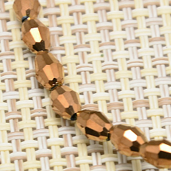 Goldenrod Electroplate Glass Beads Strands, Full Antique Bronze Plated, Faceted, Oval, Goldenrod, 6x4mm, Hole: 1mm, about 65pcs/strand, 16 inch