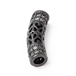 Черный Цвет Металла Латунные микро проложить кубического циркония бусы, полый, кривой трубки, металлический черный , 21x6 мм, отверстие : 2.8 мм