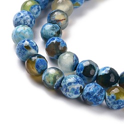 Olive Natural Weathered Agate Faceted Round Beads Strands, Dyed, Grade A, Olive, 6mm, Hole: 1mm, about 61pcs/strand, 15 inch