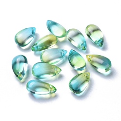 Jaune Vert Charms en verre transparent, teints et chauffée, larme, jaune vert, 13.5x8x5.5mm, Trou: 1mm