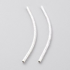 925 Sterling Silver Plated Brass Tube Beads, Long-Lasting Plated, Curved Beads, Tube, 925 Sterling Silver Plated, 39x1.5mm, Hole: 0.8mm