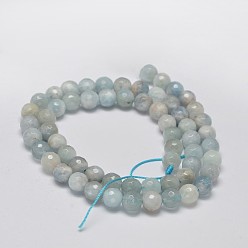 Aquamarine Faceted Round Grade AB Natural Aquamarine Bead Strands, 6mm, Hole: 1mm, about 63pcs/strand, 15.5 inch