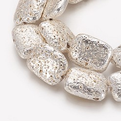 Couleur Mélangete Brins de perles de pierre de lave naturelle galvanisées, plaqué longue durée, rectangle, couleur mixte, 20.5~21x15.5~16x6.5~7mm, Trou: 1mm, Environ 19 pcs/chapelet, 14.8 pouce (37.6 cm)