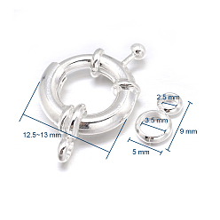 Silver Brass Spring Clasps, Silver, 12.5~13x6mm, Tube Bails: 9x5x1.5mm, Hole: 2.5mm