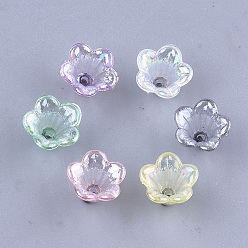Mixed Color Transparent Acrylic Bead Caps, Trumpet Flower Beads, AB Color, 5-Petal, Flower, Mixed Color, 10x14x13.5mm, Hole: 1.6mm, about 1370pcs/500g
