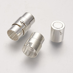 Silver Brass Locking Tube Magnetic Clasps, Column, Silver Color Plated, 18x10mm, Hole: 8mm
