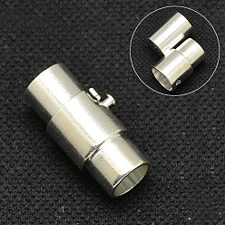 Silver Brass Locking Tube Magnetic Clasps, Column, Lead Free & cadmium Free & Nickel Free, Silver Color Plated, 18x10mm, Hole: 8mm