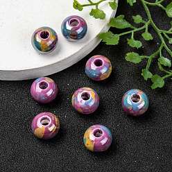 Orchid Handmade Porcelain European Beads, Large Hole Beads, Pearlized, Rondelle, Orchid, 12x9mm, Hole: 4mm