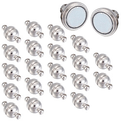 Platinum Brass Magnetic Clasps with Loops, Round, Platinum, 11.5x6mm, Hole: 1.6mm