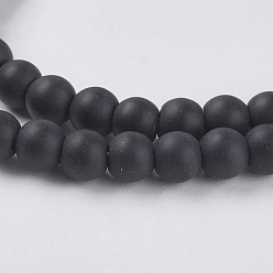 Black Synthetic Black Stone Beads Strands, Round, Frosted, Black, 4mm, Hole: 1mm, about 93pcs/strand, 14.5~15 inch