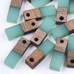 Medium Turquoise Resin & Walnut Wood Pendants, Rectangle, Medium Turquoise, 17x5.5x3~3.5mm, Hole: 1.5mm