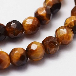 Tiger Eye Natural Tiger Eye Beads Strands, Grade A, Faceted(64 Facets), Round Bead, 4mm, Hole: 0.8mm, 99pcs/strand, 15.7 inch